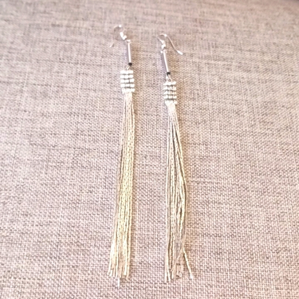 Long Silvertone Chain Earrings - Pre-loved (5.5")